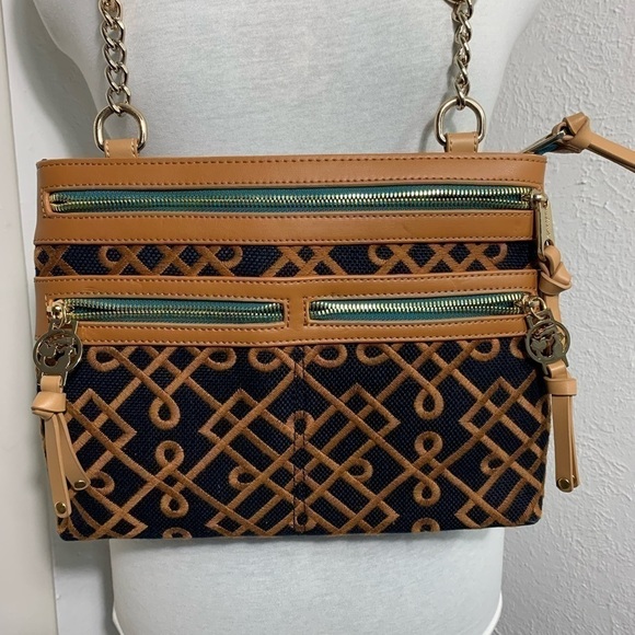 Spartina 449 Mareena hipster crossbody bag blue and gold - Picture 2 of 11